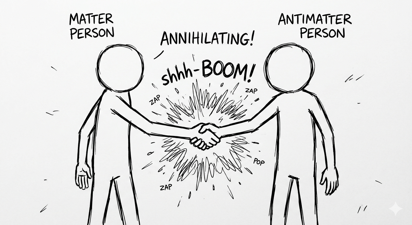 Matter and antimatter shaking hands.